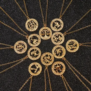 Zlatá Farba 12 Horoskop Znamenia Zverokruhu Náhrdelník Prívesok Pre Ženy, Mužov Súhvezdí Šperky Darček Dropship