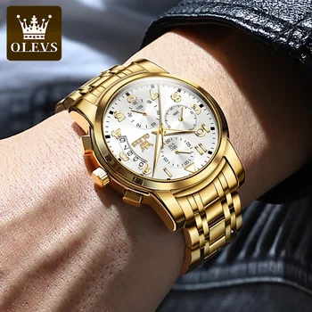 OLEVS Multifunkčné Kvality Quartz Mužov Náramkové hodinky z Nerezovej Ocele, Remienok Športové Vodotesné Hodinky pre Mužov Svetelný Chronograf