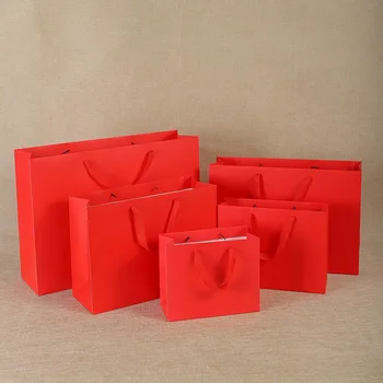 1pc Multi veľkosť červená Kraft Papier darčekové Tašky s rukoväťou Nakupovanie Package Taška Nový Rok DIY Svadby, Narodeniny, Party Darčekové tašky prítomný
