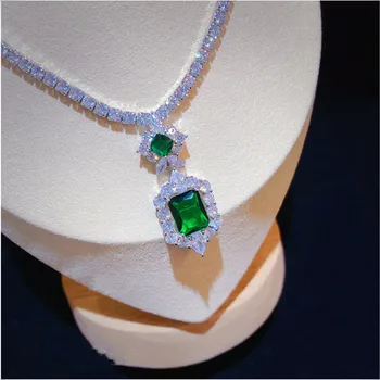 Dámske Šperky Set S925 Šterlingov Vytvorené Emerald Drahokam Náušnice Šumivé Náhrdelník Klasické Vysoko Šperky Deň matiek