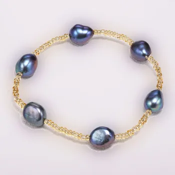 5 Farieb, Módne 9-10 mm Sladkovodné Perly Náramok Nepravidelný Baroková Perla Šperky, Darček Pre Ženy Strany Jemné Šperky Náramok