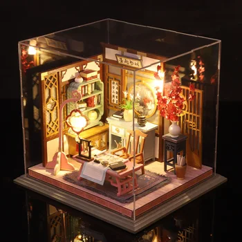 Diy Čínsky Stye Doll House S Protiprachovým Krytom Nábytok, Drevo Domček Pre Bábiky Miniatúr Pre Deti Hračky, Narodeniny, Vianočné Darčeky