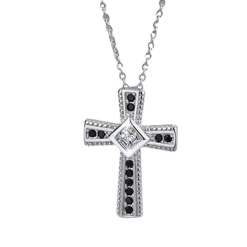 KOFSAC Nové Nádherné Čierne Zirkón Ročník Cross Prívesok 925 Sterling Silver Šperky, Náhrdelníky Pre Ženy Výročie Príslušenstvo