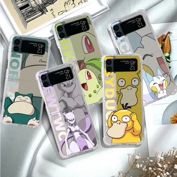 Pokémon Pikachu Gengar Luxusné puzdro Pre Samsung Galaxy Z Flip 3 4 5 G Funda Z Flip3 Jasné PC Pevný Shockproof Späť Telefón Shell