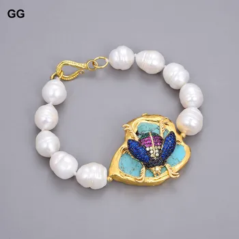 GG Šperky Sladkovodných Kultivovaných, Biela Ryža Pearl Modrá Tyrkysová CZ Hmyzu Náramok 8