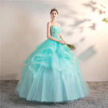 Ice Blue Quinceanera Šaty 2022 Strany Prom Elegantné Plesové Šaty Bez Ramienok 6 Farieb Formálne Návrat Domov Šaty Vlastná Veľkosť