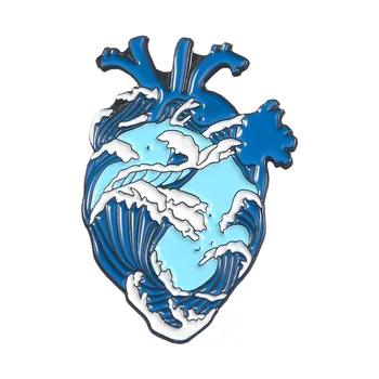 Oceánu Vlny Veľryba Slobodu Srdca Cartoon Preklopke Kolíky Brošňa Kovové Odznak Vintage Klasiky Šperky Dary, Zbierky