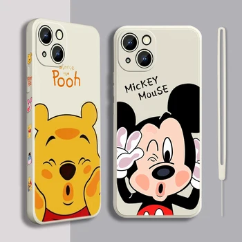 Mickey Mouse roztomilý Telefón puzdro Pre Apple iPhone 13 12 Mini 11 Pro XS MAX XR X 8 7 6 SE Plus Kvapaliny Vľavo Lano Kryt Coque Capa