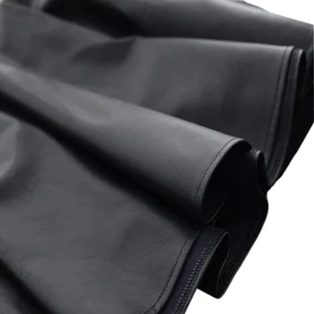 INDJXND Vysoký Pás Faux Kožené Mini Sukne Bežné Nad Kolená Solid Farba Čierna PU Skladaný Módne Lesklé Šaty Dropshipping