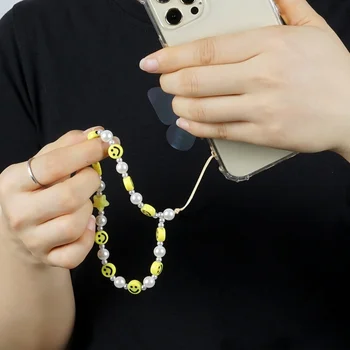 Jednoduché, Krásne Mobilný Telefón Anti-Stratil ozdobná šnúrka na uniforme Žltá Mäkké Keramiky Smajlíka Živice Korálky Telefón Reťazca dámske Šperky Dary