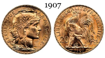 Francúzsko 1907 20 Frankov Zlato Marianne Kohút Tretej Republiky Mosadze, Kov Kópiu Mince Liberte Replika Výroby