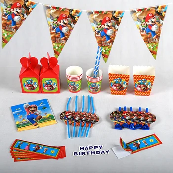 Super Mario Tému Party Dekorácie, Riad Papier Pohár Doska Obrúsky Obrus Banner Baby Sprcha Deti Narodeninovej Party Sprcha