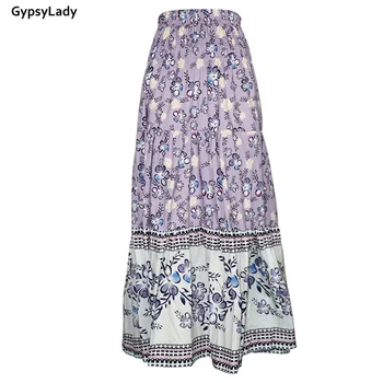 GypsyLady Vintage Kvetinový Tlač Sukne Ženy Lete Boho Dlhé Sukne Elastický Pás Dámy Etnických Žena Bežné Elegantné Maxi Sukne