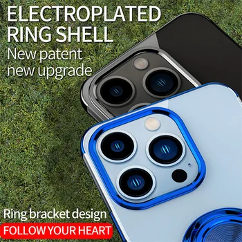 Plalting Transparentné Silikónové Magnetické Mäkké puzdro Pre iPhone 14 13 12 11 Pro Max XS XR 8 Plus Jasné Kryty S Krúžok Držiak na Stojan
