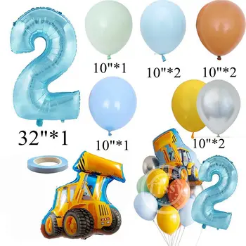 13pcs Konštrukcia Obal Buldozér Balón s 32inch Modrej Fólie Balón pre Chlapca Narodeninovej Party Dekorácie, Darčeky Dodanie