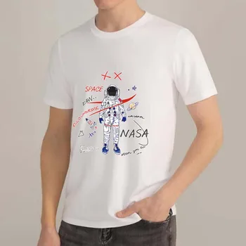 Nové pánske Oblečenie Biele tričko Retro Bežné Priestor Králik Astronaut Vzor Tlač T-shirt Klasickým Okrúhlym Výstrihom pánske Tričko
