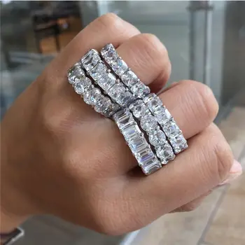 Boho Ženské Veľké Krištáľovo Zirkón Kamenný Kruh Luxusné Módne 925 Silver Láska Zásnubný Prsteň Vintage Snubné Prstene Pre Ženy