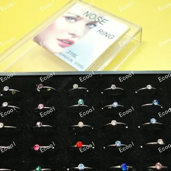 Celý 40Pcs Šperky Pekné Telo Pierce Crystal Nose Krúžok Väčšinu Veľa Arény Display Box LR312 doprava zadarmo