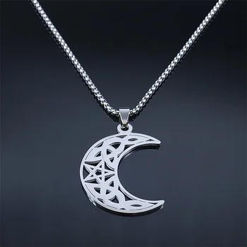 Witchcraft Crescent Moon Star Náhrdelník z Nehrdzavejúcej Ocele Írsky Uzol Trojice Symbol Prívesok Šperky, Náhrdelníky nudo de bruja N2005