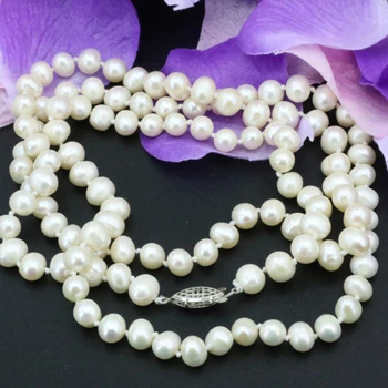Módny Náhrdelník Pearl Šperky Robiť 7-8mm Prírodné Perly Biele Korálky pre Ženy s Dlhými reťazcami, Prívesky Vysoký Stupeň Darčeky 36inch B3239