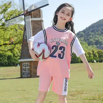 Detské krátke rukávy vyhovovali dievčatá v lete dvoch-dielny oblek 2021 nových zahraničných štýl športové jersey vyhovovali ženské veľké deti oblečenie