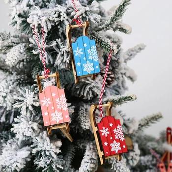 1Set Vianočné Závesné Prívesky na Saniach Vianočný Strom Domova Ornament domček pre bábiky Miniture Drevené Lyže Palube Nový Rok Darček