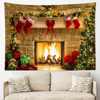 Christmas fireplace Veľký Gobelín Stene Visí Vianočný Strom s Vianočná Pančucha Výzdoba pre Spálne, Obývacia Izba Koľaji Vonkajšie