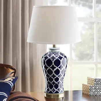 Klasická Modrá Keramická Lampa Spálňa Nočný Stolík Osvetlenie Obývacej Izby Štúdia Domova Modré a Biele Porcelánové Stolná Lampa