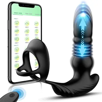 App Teleskopická Análny Vibrátor Masáž Prostaty vibrátor Buttplug Stimulátor Oneskorenie Ejakulácie Penis Krúžok Dilda Sexuálne Hračky pre Mužov