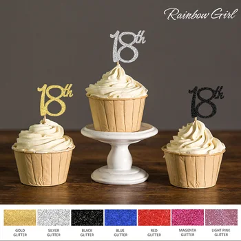Zlatý/Strieborný/Čierny Lesk 18. Cupcake Mulčovače ponúk na Osemnásť Narodeniny Party Láskavosti Cake Dekorácie