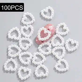 100ks/Vrecko Kórea Duté Srdca Perlou Nail Art Charms11mm Absolvoval Farba Milujúci Dizajn Nechtov Častí 3D Pearl Manikúra Príslušenstvo