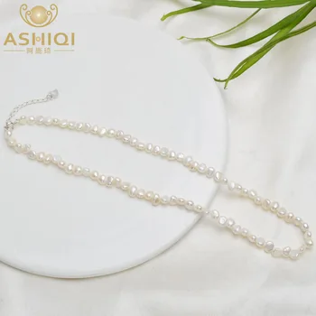 ASHIQI Prírodné Barokový mince Pearl 925 Sterling Silver choker náhrdelník módne Multi Layer Sladkovodné perly Prívesok pre womam