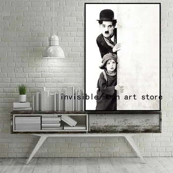Retro Slávnej Komédie Herec Charlie Chaplin & Chlapec Abstraktné Umenie Plagátu Plátno Na Maľovanie Na Stenu Vytlačí Obrázok Obývacia Izba Domova