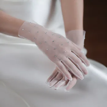 Tenké svadobné rukavice elegantné jednoduché krátke svadobné šaty večeru diamond rukavice veľkoobchod