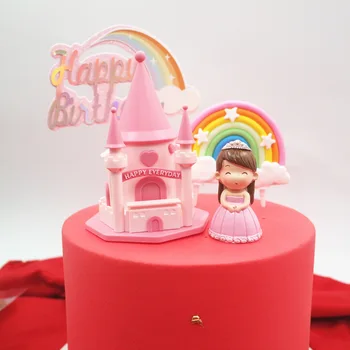 Rainbow Cake Mulčovače, Ružové Dievča Narodeninovej Party Cake Decoration Lízatko Tvar Cupcake Vlajky Baby Sprcha Svadobné Jednorožec Strany