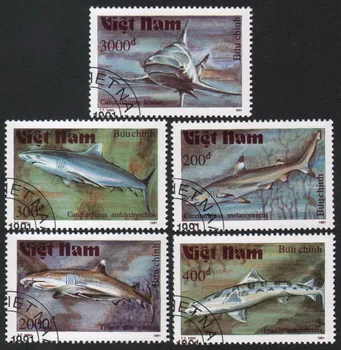 5 ks/Set Vietnam Post Pečiatky 1991 Deep Sea Shark Používajú Post Označené Poštových Známok na Zber