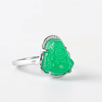 Green Jade Drahokam Buddha Krúžok FENG Shui Amulet Lucky Bohatstvo Budhistické Šperky Nastaviteľný Krúžok