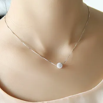 S925 čistého striebra náhrdelník žena krátke dizajn crystal ball reťazca elegantný krátky anti-alergické