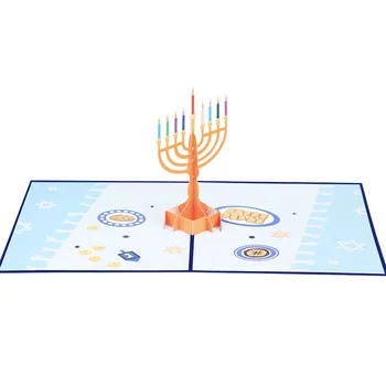 3D Chanuka Hanukkah Hanuka Menorah Sviečka Pohľadnice Farebná Tlač roš ha-šana Dovolenku Požehnanie