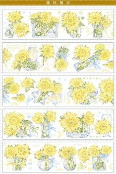 Krásne Teplé Slnečnice Žltý Kvet Crystal PET Pásky pre Karty, Takže Plánovač DIY Scrapbooking Plán Nálepky