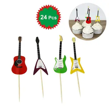 24pcs Gitara Hudobný Nástroj Tvar Cupcake Mulčovače Cupcake Zdobenie Nástroje pre Dodávky Strany