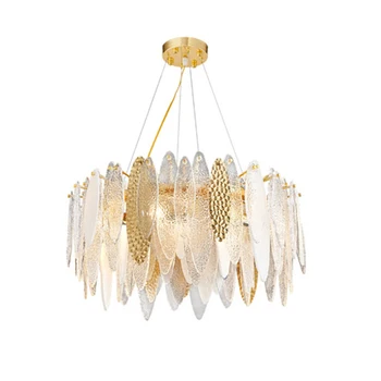 Zlatá Biela Vlna Sklenený Luster Visí Osvetlenie na Strop Lesk Dekorácie Luxusné Domova LED Svietidlo