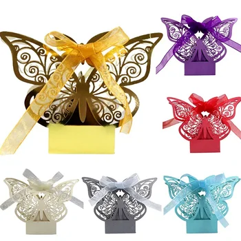 25PCS Svadobné Dodávky Motýľ Candy Boxy Darčeky Pre Hostí Balenie Okno So Stuhou Baby Sprcha Mariage Prípade Party Láskavosti