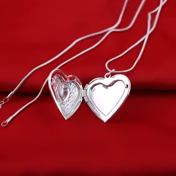 DOTEFFIL 925 Sterling Silver Klasický Vzor Had Reťazec v Tvare Srdca Photo Frame Náhrdelník Pre Ženy Módne Svadobné Šperky