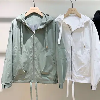 2022 Jeseň Nové pánske Bundy Bežné Všestranný Americký Bunda s Kapucňou Streetwear kórejský Módnom Bielom plášti Muž Zelená Čierna