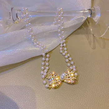 Nádherné Perly Choker Golier Náhrdelníky pre Ženy Šperky Trend 2022 Bowknot Luxusné Clavicle Reťazca Collier Bijoux украшения на ш