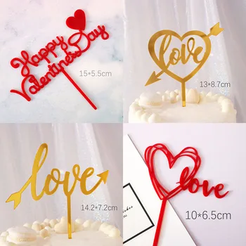 2022 Nové Svadobné Akryl Tortu Vňaťou Láska Srdce Zlato Cupcake Vňaťou pre Happy Valentine ' s Day Výročie Strany Cake Dekorácie