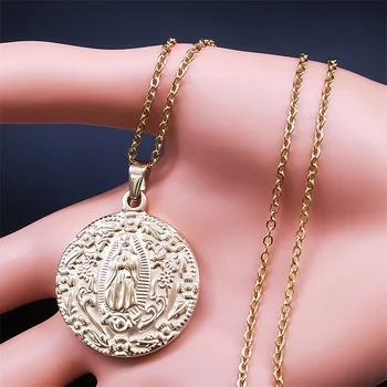 Nové Panny Márie Geometrické Medaila Amulet Náhrdelník pre Ženy Nehrdzavejúcej Ocele, Srdce, anjelské Krídla Šperky, Náhrdelníky Darček Santa Maria