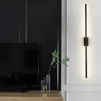 Moderné, jednoduché lineárne trubice LED nástenné svietidlo až pozadí protiľahlej stene svetlo LED nočné foyer koridoru čierne zlato LED sconce