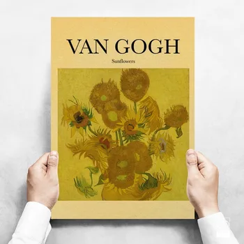 Van Gogh Art Olejomaľba Kraft Papier Plagáty Slávny Obraz, Hviezdna Noc Mandľový Kvet Monet Mona Lisa Stenu Decor Plagát